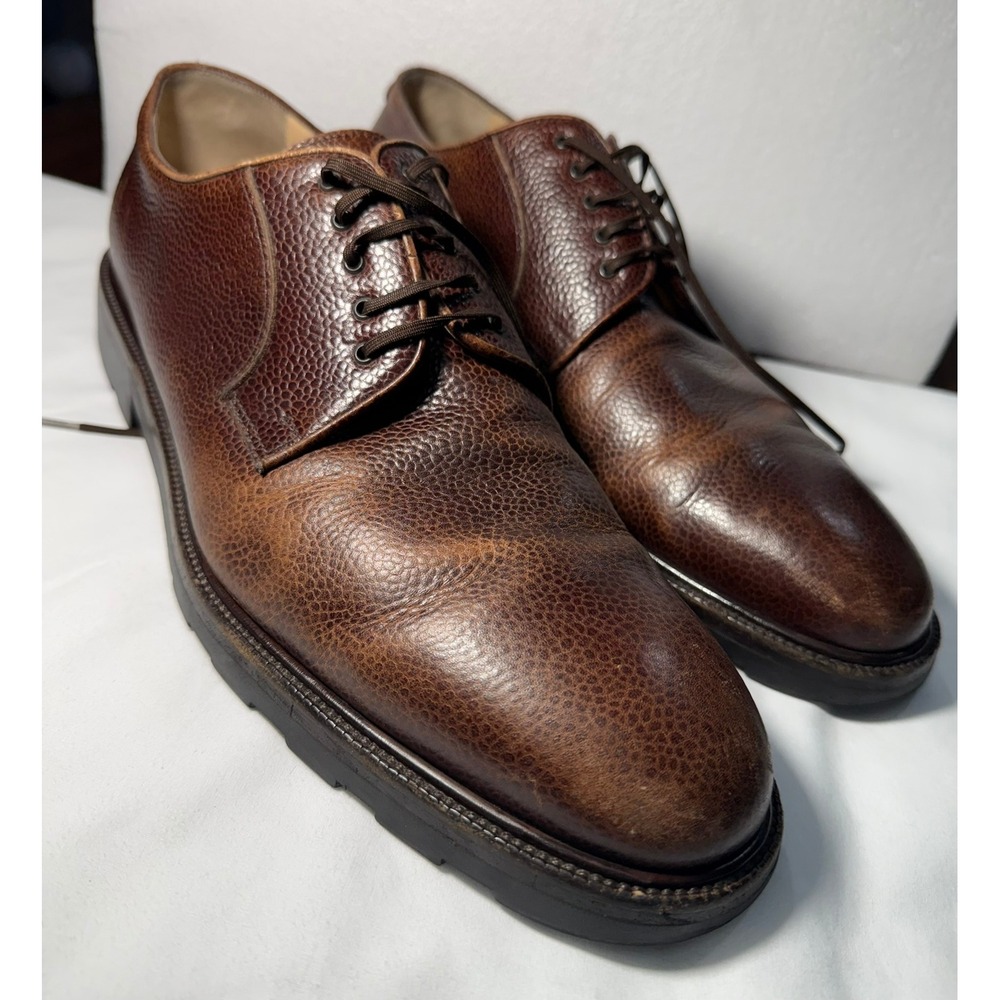 Salvatore Ferragamo Mens 11.5 D Brown Pebbled Leather Derby Shoes Lug Sole Italy - Picture 13 of 15